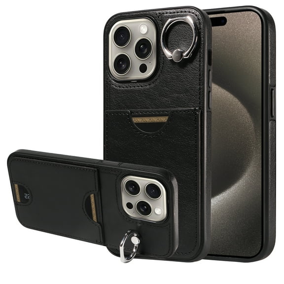 Case for iPhone 13 Pro Wallet with Credit Card Holder & Finger Ring Kickstand, Premium PU Leather Slim Cover Shockproof Scratch Resistant Full Protection Phone Case for iPhone 13 Pro, Black