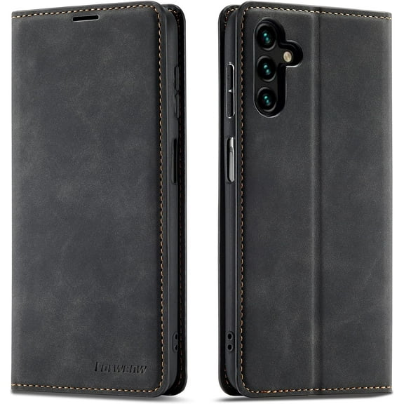 Premium PU Leather Flip Folio Case for Samsung Galaxy S22 5G, Protective Case with Kickstand Card Slot Magnetic Closure Shockproof Full Protection Wallet Cover - Black