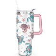 thumbnail image 2 of 40oz Cute Ocean Life Turtle Stainless Steel Flip Straw Tumbler Spill Proof Travel Cup Double Wall Vacuum Insulated Coffee Mug with Top Handle, 2 of 6