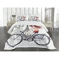 thumbnail image 3 of Ambesonne Paris Quilted Bedspread Set 3 Pcs, Woman on Bike Eiffel, King Size, Grey Red Peach, 3 of 5