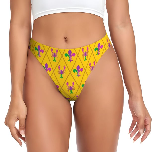 Fotbe Mardi Gras Crayfish and Fleur de lis Tanga Sin Costuras para Mujer con Estampado – Panties Invisibles, Transpirables y Cómodos para Uso Diario-4X-Large
