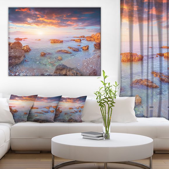 Sunrise on South Coast of Sicily - Seashore Photo Canvas Art Print