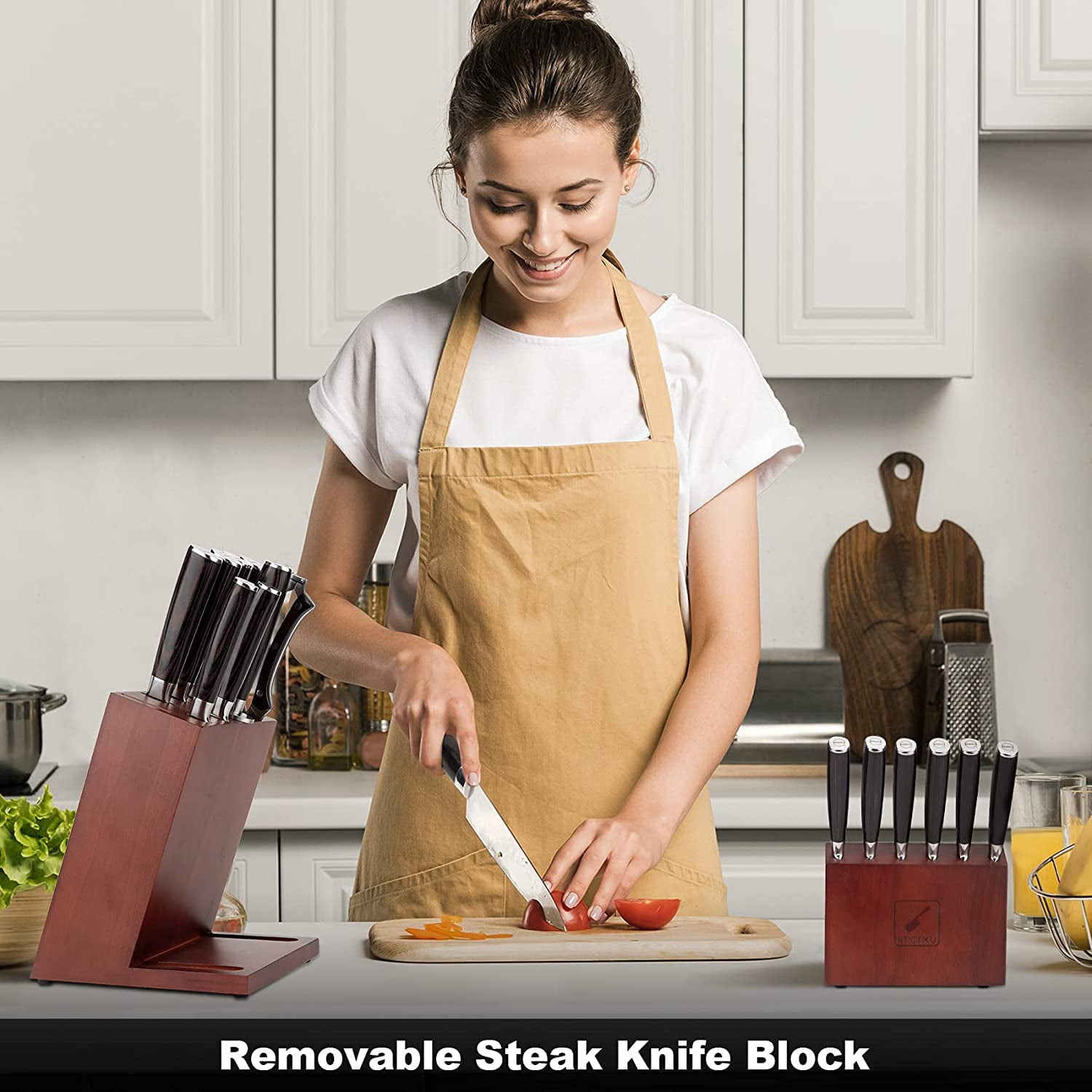  Knife Set, imarku 16 PCS Kitchen Knife Set with Block, High  Carbon Stainless Steel Ultra Sharp Knife Block Set with Hollow Handle and  Removable Block, Dishwasher Safe Kitchen Knives (Black) 