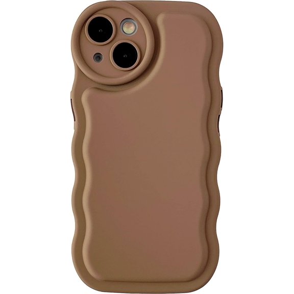 Solid Color Curly Wave Frame Soft Compatible with iPhone Case (Khaki,iPhone 11 Pro Max)