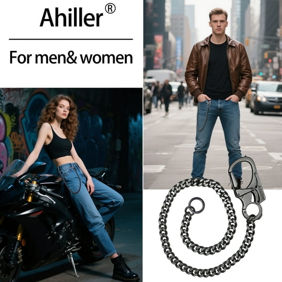 Ahiller Wallet Chain for Men, Lockable Carabiner with Tungsten Steel Taper, Heavy Duty Chain for Key Pocket Belt