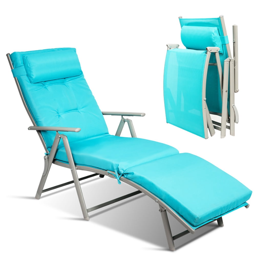 Aimee Lii Adjustable Outdoor Lightweight Folding Chaise Lounge Chair with Pillow, Patio Loungers, Blue Aimee Lii Adjustable Outdoor Lightweight Folding Chaise Lounge Chair with Pillow, Patio Loungers, Blue