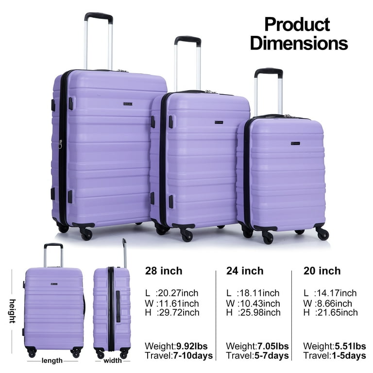 Tripcomp 3 Piece Hardside Spinner Luggage Set Carry On Baggage 21 25 29 in Purple Walmart