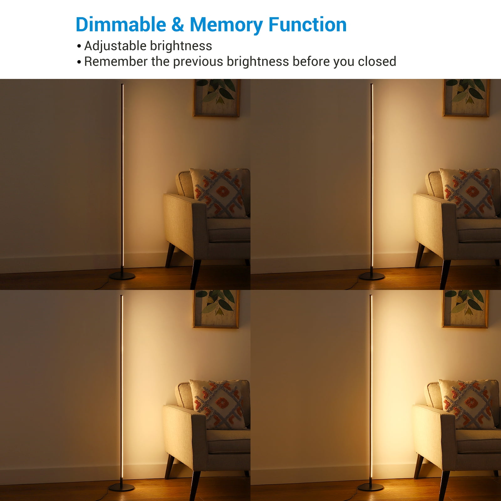 DEWENWILS LED Corner Floor Lamp Set of 2, Minimalist Dimmable Mood Lighting, 57.5 inch Standing Clearance Floor Lamps for Living Room, Bedroom, Office, 3000K, Black