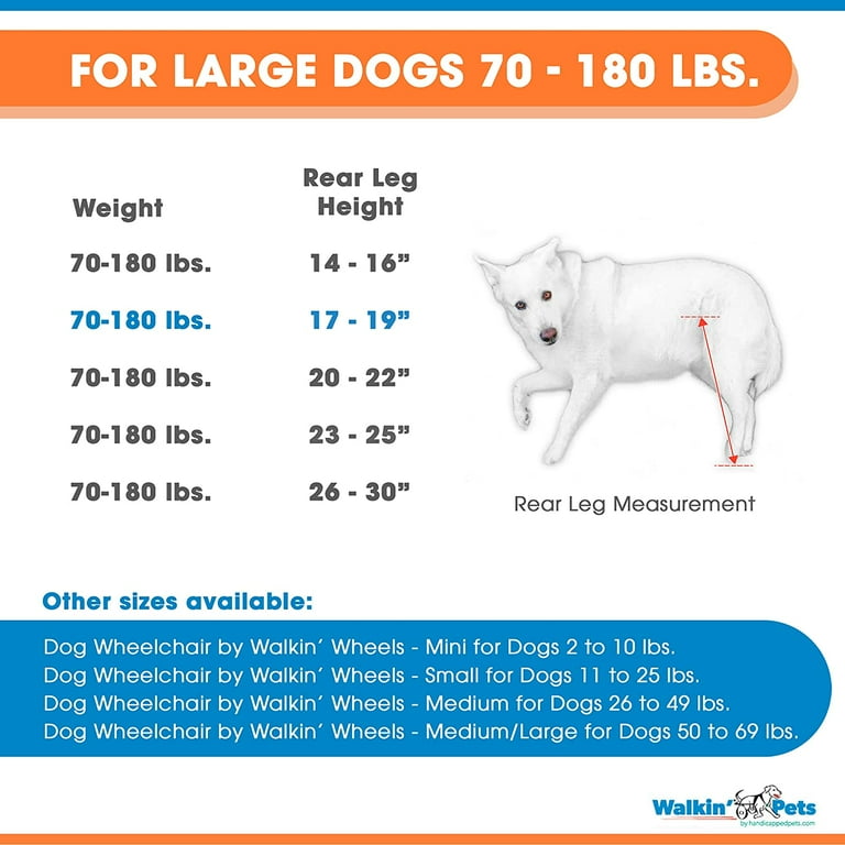 Walkin' Wheels Dog Wheelchair - Vet Approved - Large Dogs 70 -180