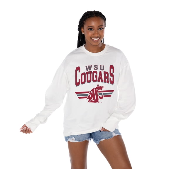 Women's Gameday Couture White Washington State Cougars Oversized Swift Strike Long Sleeve T-Shirt