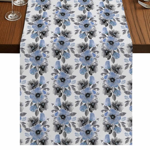 Table Runners 72 Inches Long Dress Scarves, Blue Floral Farmhouse Kitchen/Dining Table Runner, Coffee Tablerunners, Abstract Watercolor Flower Leaf Plant 16x72 Inch