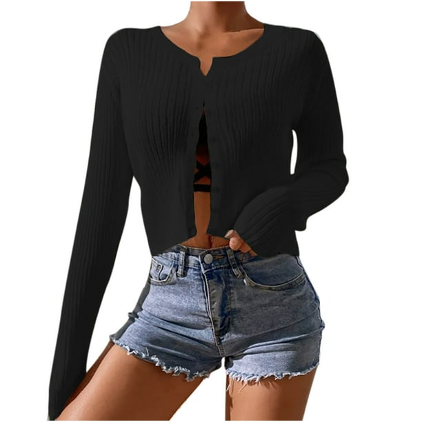 Moda mujer Otoño e Invierno Casual manga larga Color sólido suéter Tops blusa cárdigan Pompotops qwe21462