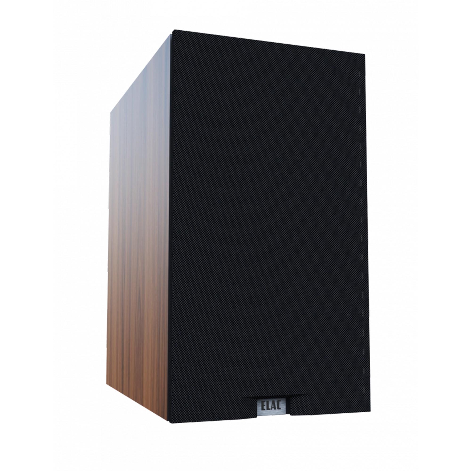 Elac Debut 3.0 Walnut 5.25 Inch Book Shelves With Elac Varro 10In Subwoofer