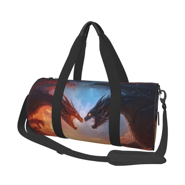 Fotbe Red And Blue Fire Cloud Dragon Bolsa Deportiva de Lona Plegable con Estampado, Bolsa de Gimnasio con Bolsillo Seco/Húmedo, Bolsa de Viaje Ultraligera de Gran Capacidad