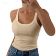 thumbnail image 3 of Women Spaghetti Strap Scoop Neck Ribbed Tank Tops Slim Fitted Cotton Camisole Basic Sleeveless Layering Shirts Featuring Slim Fit Sleeveless Camisole Beige L, 3 of 8