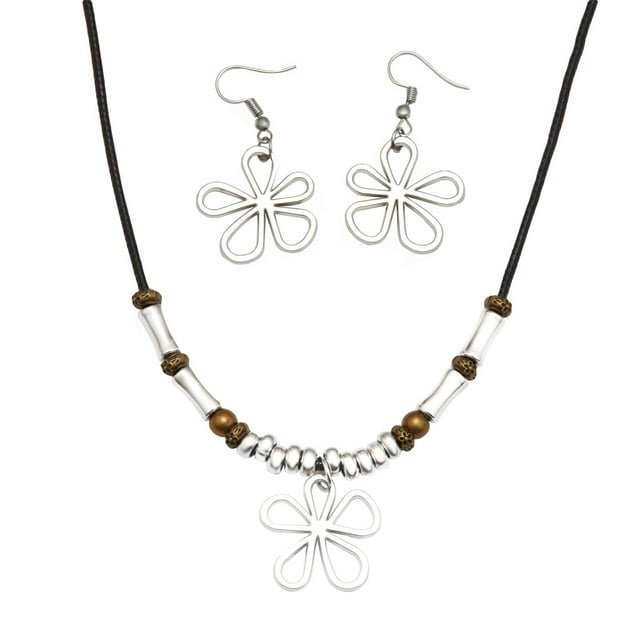 Wisewang Multi-Layered With Hollow Earrings. Stylish From With Design. Perfect For Layering, Suitable As For And Seniors silver Necklace + Earrings