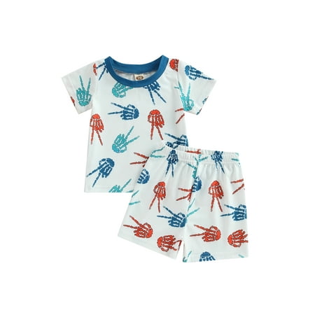 

Bagilaanoe 2pcs Toddler Baby Boy Short Pants Set Short Sleeve Print T Shirt Tops + Shorts 6M 9M 12M 18M 24M 3T Kids Casual Summer Outfits
