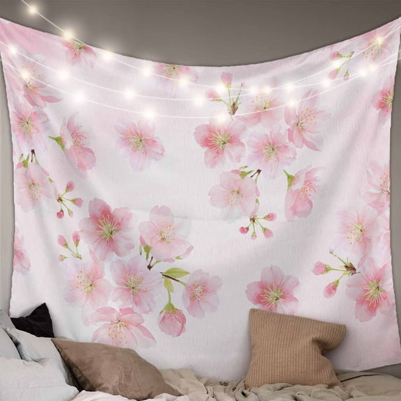 Pink Floral Tapestry for Bedroom Wall Hanging Tapestry, Modern Farmhouse Aesthetic Shabby Chic Flower Ceiling Backdrop Tapestries Poster Blanket Wall Decor for Teens Room Living Room Dorm 51" x 59"