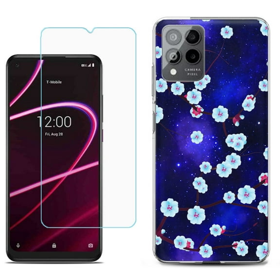 Slim-Fit Gel TPU Phone Case for T-Mobile Revvl 6 Pro 5G, with Tempered Glass Screen Protector, by OneToughShield ® - Blossom Stars