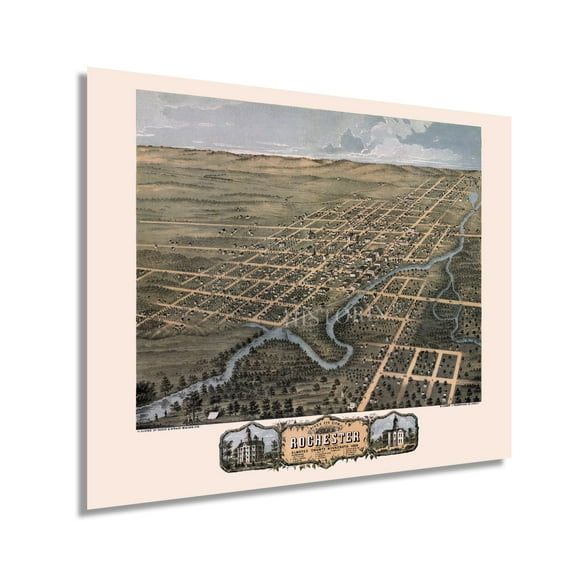HISTORIX 1869 Rochester Olmsted County Minnesota Map Vintage Poster Wall Art Print, 24 x 30 Inch