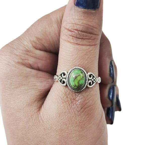 Natural Green Copper Turquoise Ring, Copper Turquoise Gemstone Ring, December Birthstone, Tiny Bohemian Ring, 925 Sterling Silver, Womens Ring, Christmas Thanksgiving, Handmade Statement Jewelry