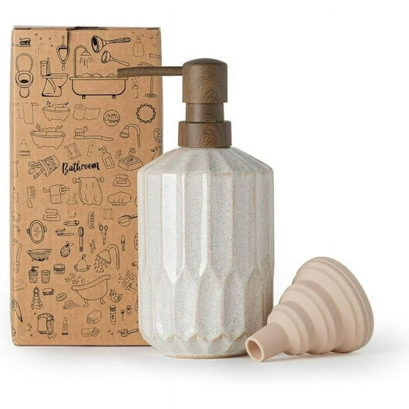 Ceramic Soap Dispenser, Wood Grain Pump Head Soap Dispenser for Hand Sanitizer Refill, Countertop Soap Dispenser for Bathroom Kitchen