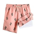 thumbnail image 2 of Nmnitkp Mens Swim Trunks with Compression Liner 2-in-1 Swim Trunks Stretch Quick Dry Swim Shorts UPF 50+ Sun Protection Swimtrunks Pockets Pink,S, 2 of 3