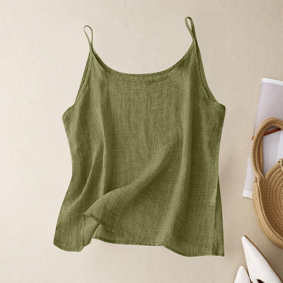 Dwralegc Linen Womens Clothing Lounge Night Gauze Shirt Layering Camisoles Vacation Beach Tops Loose Fit Basic Sleeveless Camisole Army Green S