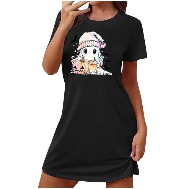 Camisón corto de talla grande para mujer, camisón de manga corta con estampado de pecho a la moda, camisón para mujer