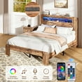 thumbnail image 2 of Full Bed Frame with LED Storage Headboard and Charging Station, UHOMEPRO Wood Full Bed Frame with Strong Support and RGB Lights, Modern Farmhouse Bedroom Furniture, No Box Spring Needed, Brown, 2 of 13