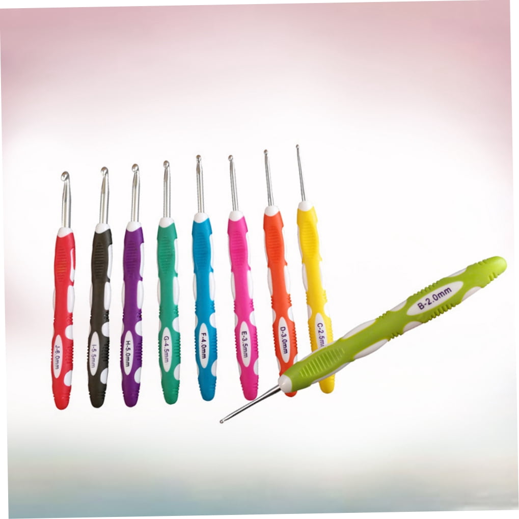 OUNONA 9-Piece Lightweight Aluminum Crochet Hook Set with Ergonomic Colorful Handles for Yarn Knitting and Weaving Crafts