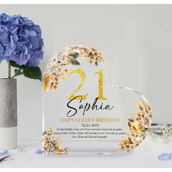 Personalized Golden Birthday Heart Acrylic Plaque, Golden Birthday Gifts, Birthday Gifts, Birthday Keepsake, Birthday Gift for friends