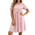 thumbnail image 2 of Snorda Summer Dress for Women Striped Dress Crew Neck Short Sleeve Patchwork Dresses Casual Loose Soft Breathable Dresses for Women All-Day Comfortable Wear, 2 of 7