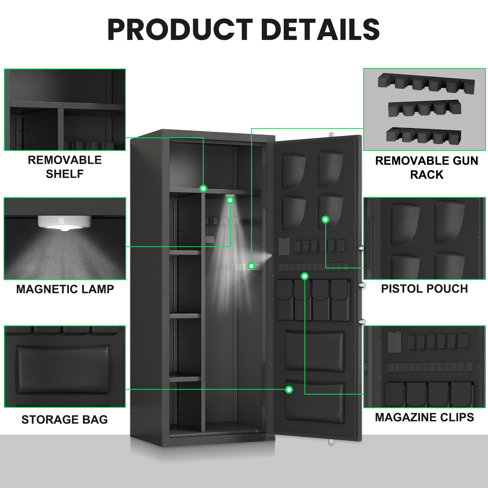 12-18 Gun Safe, Biometric Fingerprint Gun Safes With Induction Light, Large Gun Cabinet With Adjustable Shelves & Handgun Pockets, for Secure Home Storage