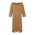 thumbnail image 4 of LISTHA Fall Midi Dresses for Women 2024 Casual Midi Crew Neck 3/4 Sleeve Dress 2024 Solid a Line Pleated Dresses Earthy Yellow L, 4 of 5
