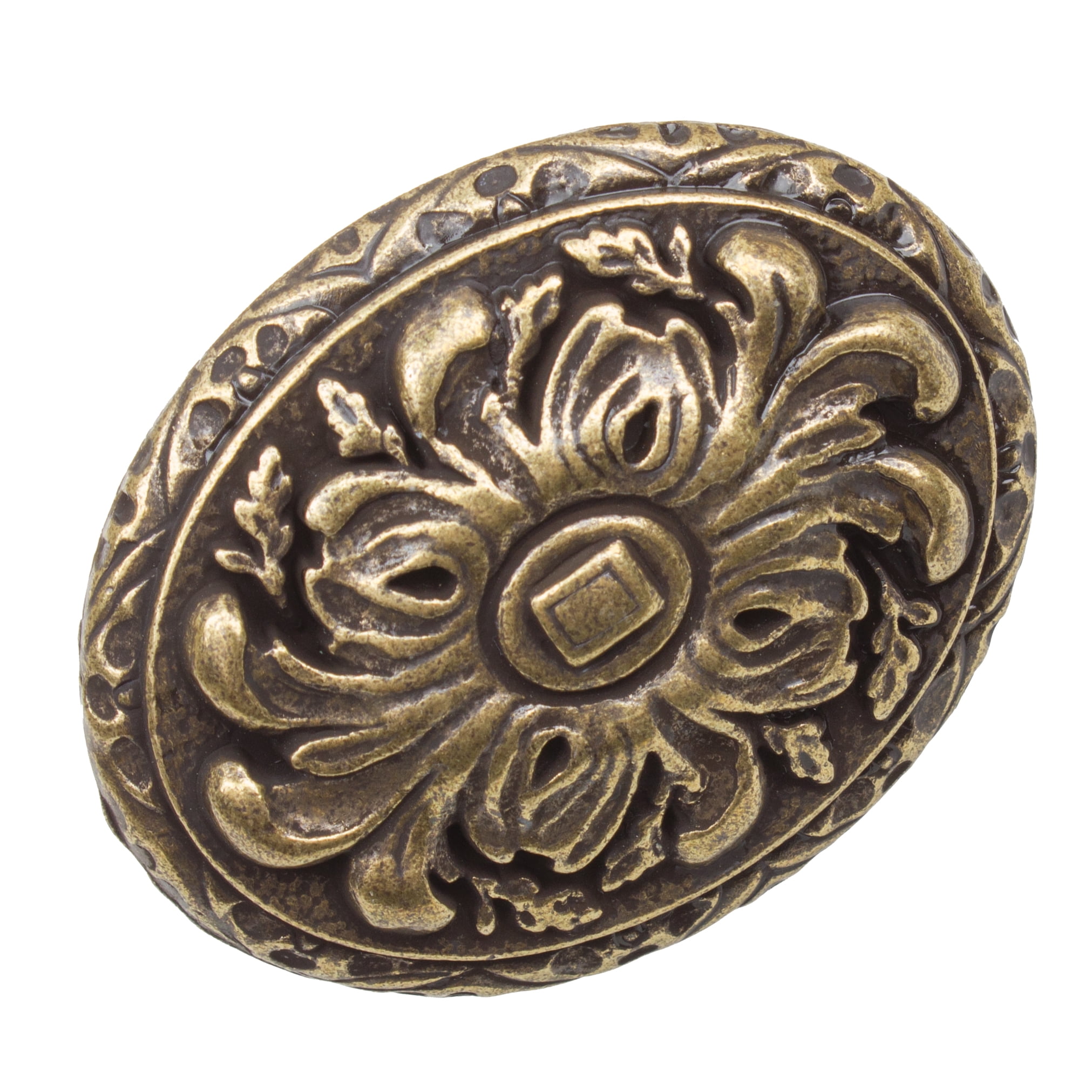 GlideRite 2 in. Old World Ornate Oval Cabinet Knob, Antique Brass, Pack of 5