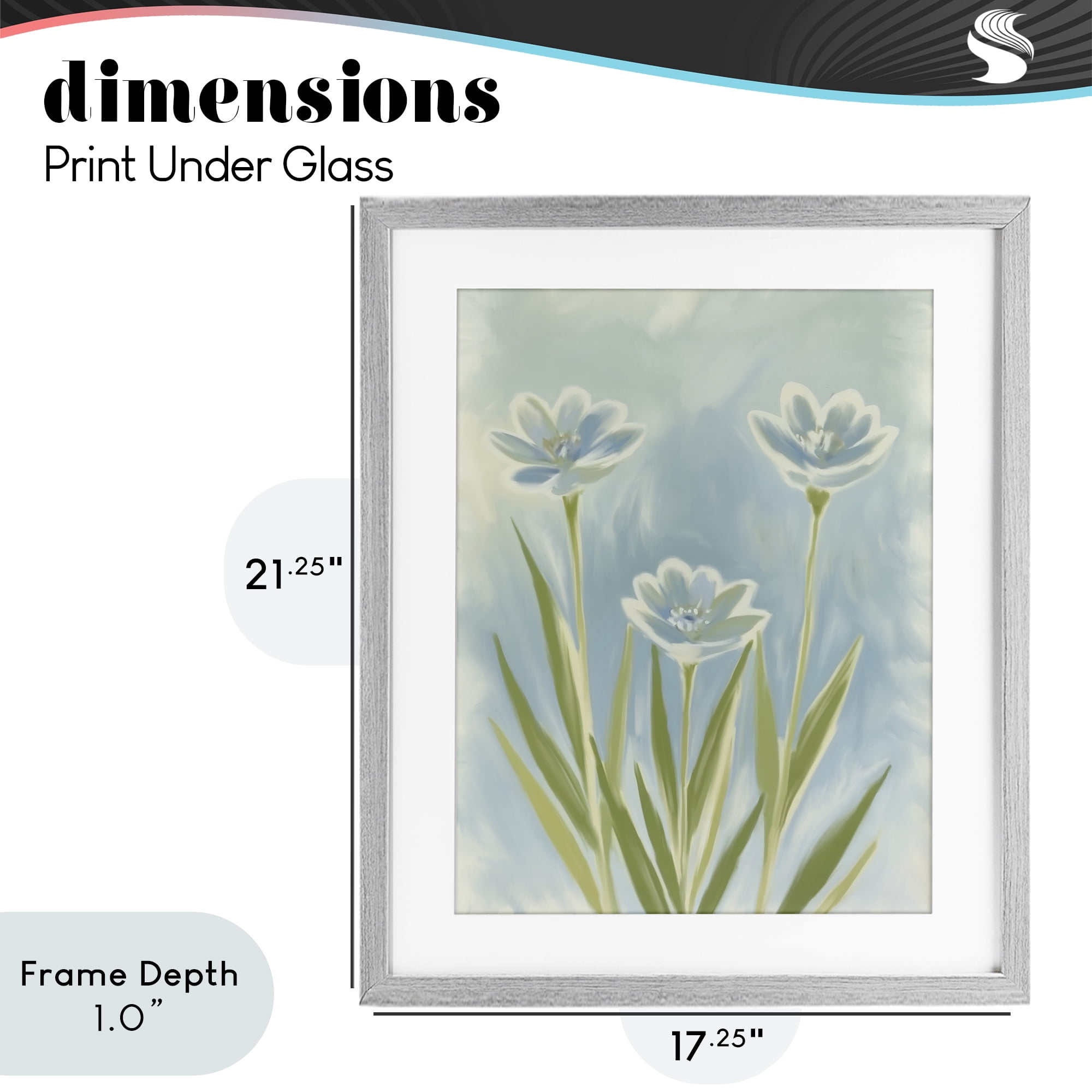 Stupell Industries Three Blue Petals Gray Framed Print Under Glass, design by Kim Allen