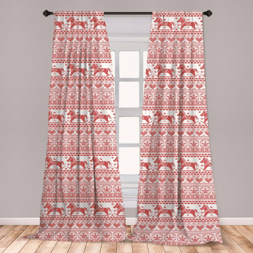 Nordic Curtains 2 Panels Set Pattern of Horses Hearts and 