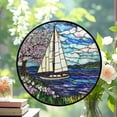 thumbnail image 2 of Stained Glass Window Hanging, Sakura Sailboat Suncatcher Diamond Glass Panel Hangings Landscape Sun Catchers Decor for Birthday for Women, Men, Wife, Aunt, and Mom, Stained Glass, 2 of 6