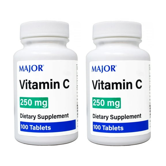 2 Pack - MAJOR Vitamin C 250 mg Ascorbic Acid Tablets, 100 Count