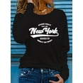 thumbnail image 3 of 100% pure cotton women's spring and autumn loose and comfortable NEW YORK letter pattern printed long sleeved round neck T-shirt, 3 of 9