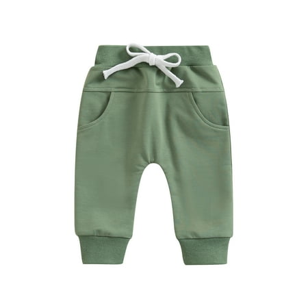 

aturustex 0-3 Years Infant Baby Boy Solid Color Long Pants Jogger Sweatpants Drawstring Waisted Cotton Trousers