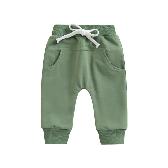 Faithtur Baby Boys Sweatpants, Elastic Waist Drawstring Solid Fall Trousers with Pockets for Casual Daily