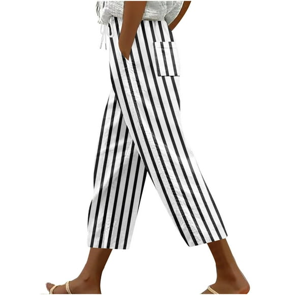 ZVAVZ Capri Pants for Women Trendy,Women's Drawstring Elastic Waist Capri Pant Casual Loose Harem Palazzo Trousers With Pockets Workout Daily Deals Multicolor,L