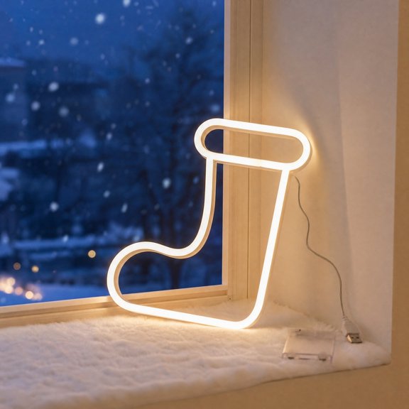 BingTong Christmas Stocking LED Neon Sign Light,Warm White Sock Shaped Hanging Neon Lamp,Wall Mount Decor For Bedroom,Window,Mantel,Xmas Party & Winter Holiday Home Decor Multicolor