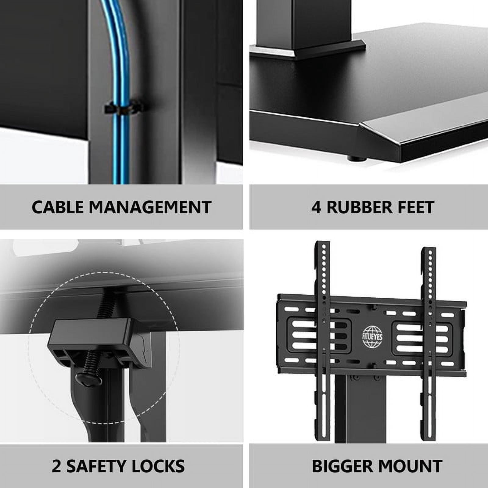 FITUEYES Modern Black Swivel Floor TV Stand for TVs up to 65 inch Metal Base with Power Strip Mount