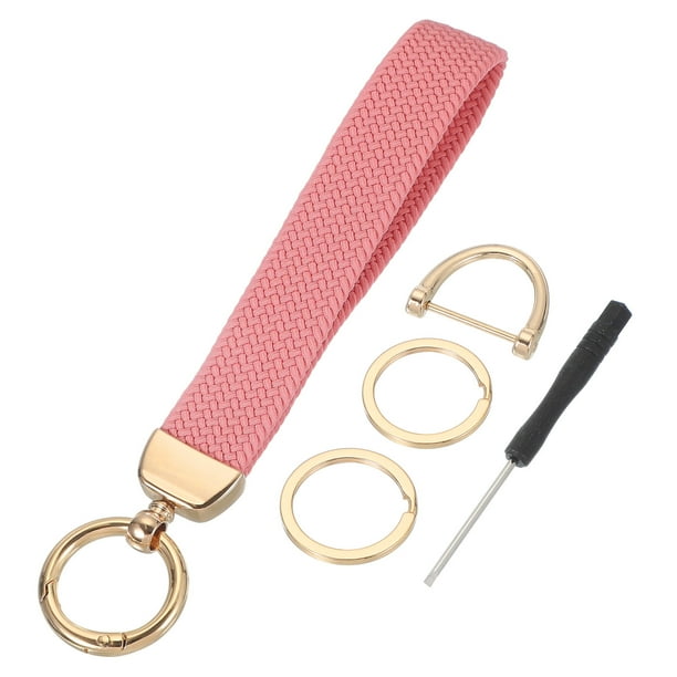 Llavero de muñeca con cinta, correa elástica para muñeca para mujeres y hombres, lindo llavero trenzado para llaves de coche, cámara, billetera, identificaciones, tarjeta, rosa
