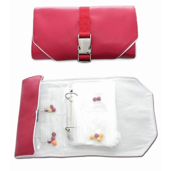 Wellness Travel Pack - The Pill Organizer Wallet, Fits All Size of Medications, Extra Small to Extra Large, Holds Pills, Drops, Sprays & Ointments, Secure Zip Bags, Customizable Write On Label (Red)
