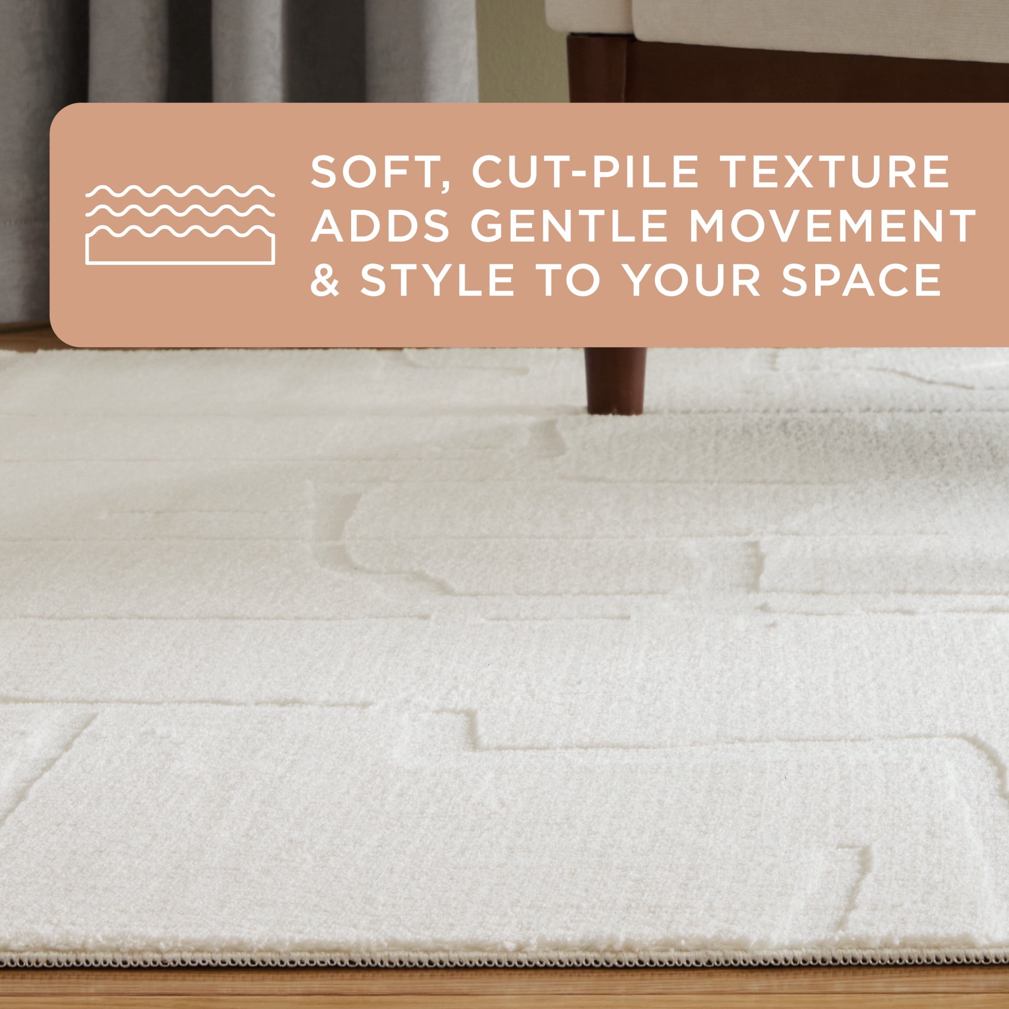 TOWN & COUNTRY EVERYDAY Rae Abstract Organic Soft Felt Everwash®, Machine Washable Area Rug with Non-Slip Backing, Abstract Rug, Ivory, 1'7"x2'11"