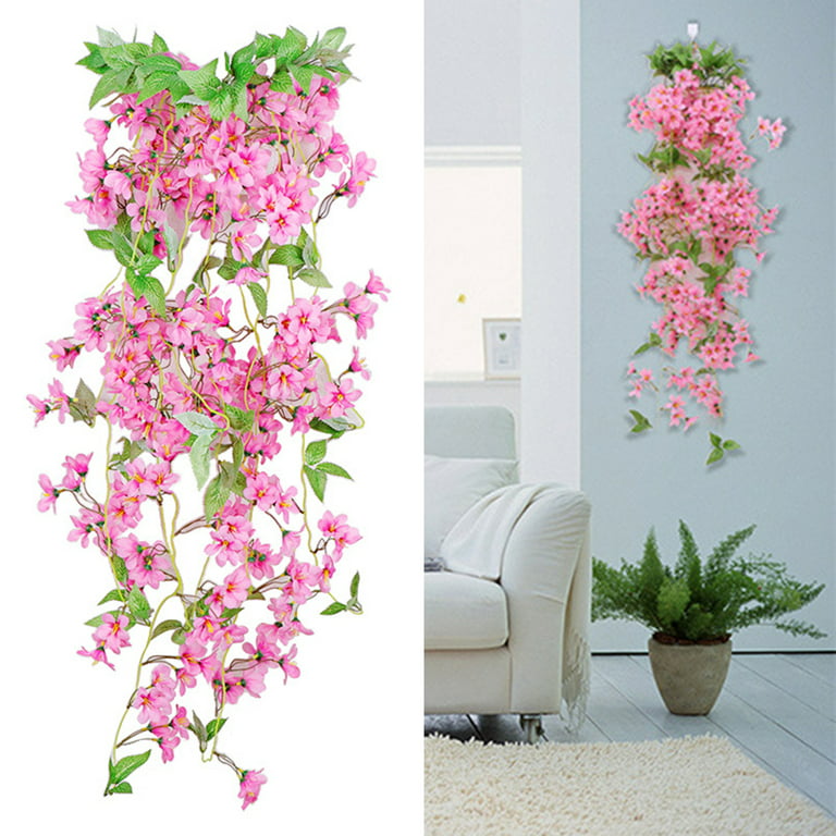 HESHENG 1Pack Simulation Flower Artificial Winter Jasmine, Hanging Silk  Flowers Vine Plant Garden Wall Decor Indoor Outdoor, Dark Pink
